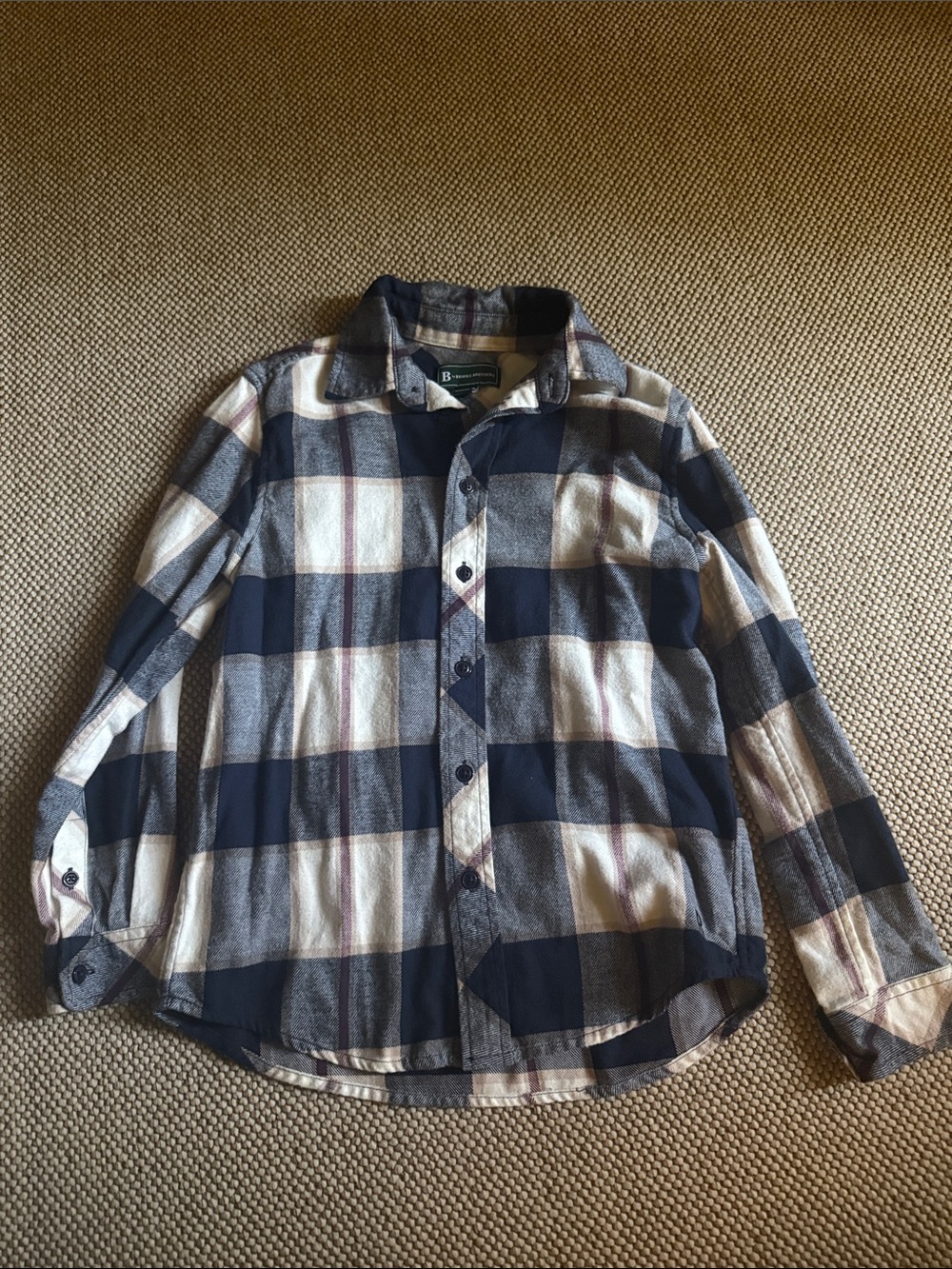 Boys' Plaid Button-Down Shirt in Navy and White Size 8